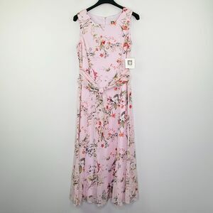 Anne Klein Women's 4 Dress Pink Floral Chiffon Belted Sleeveless Midi NWT BF15